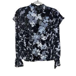 Chelsea and Walker Flutter Illusion Silk Blouse Long Sleeve Sheer Appliqué 4